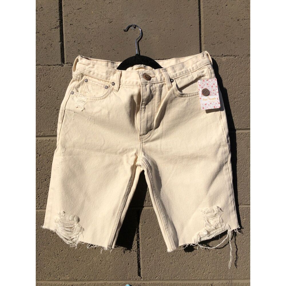 NWT Free People Caroline Denim Shorts 27 Ecru Cream Distressed Jean Cutoff